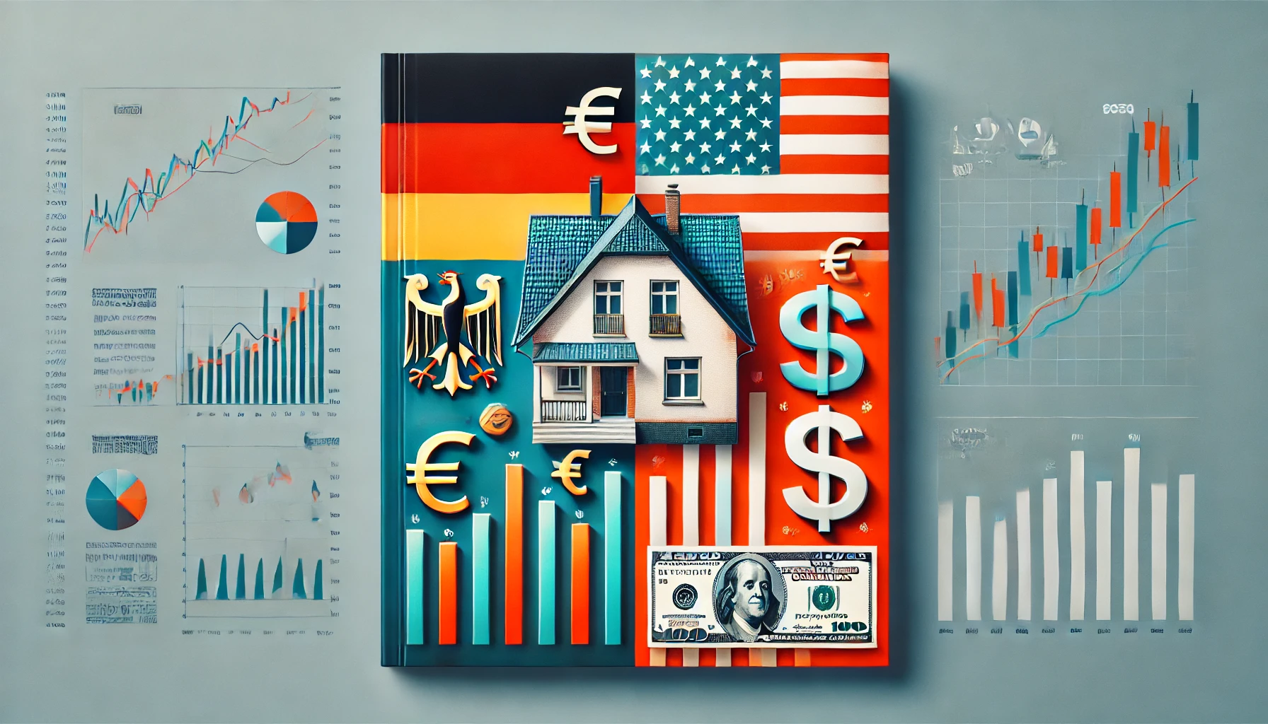 DALL·E 2024-10-19 12.15.34 - A wide cover image comparing buying a house in Germany (🇩🇪) with investing in U.S. stocks (🇺🇸). The cover should have two clear sections, one on t