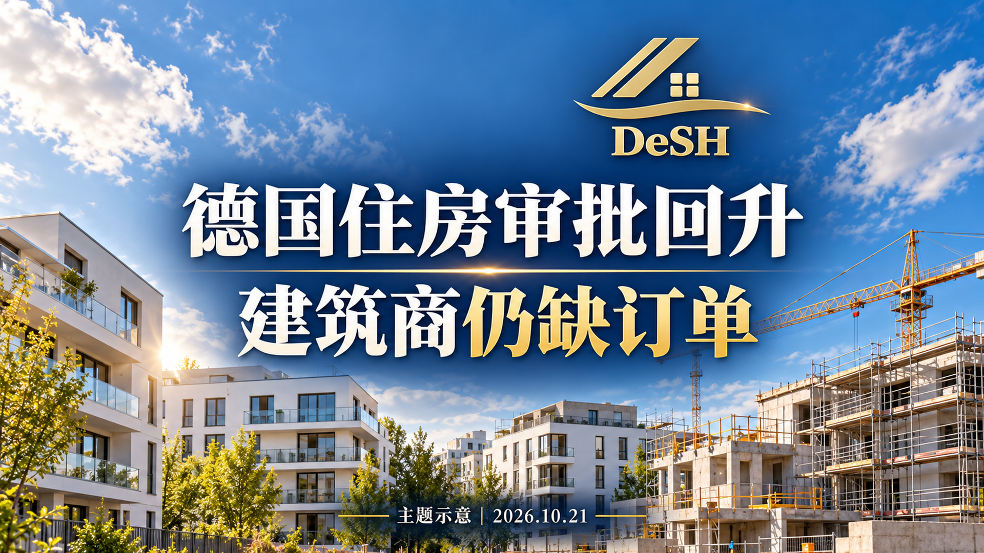 德国住房审批回升，建筑商仍缺订单，德国住宅建设主题示意图