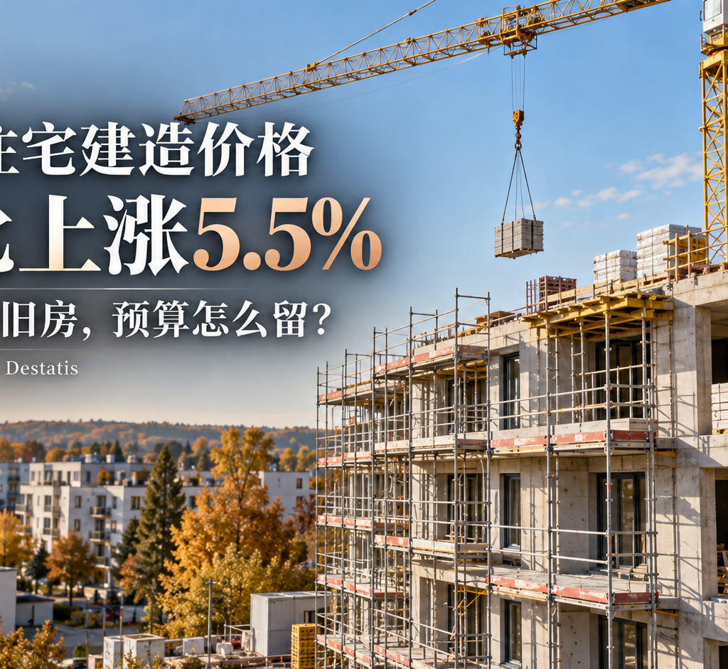 德国住宅建造价格同比上涨5.5%的新闻封面，示意图