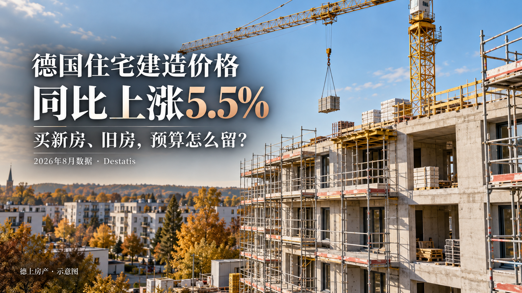 德国住宅建造价格同比上涨5.5%的新闻封面，示意图