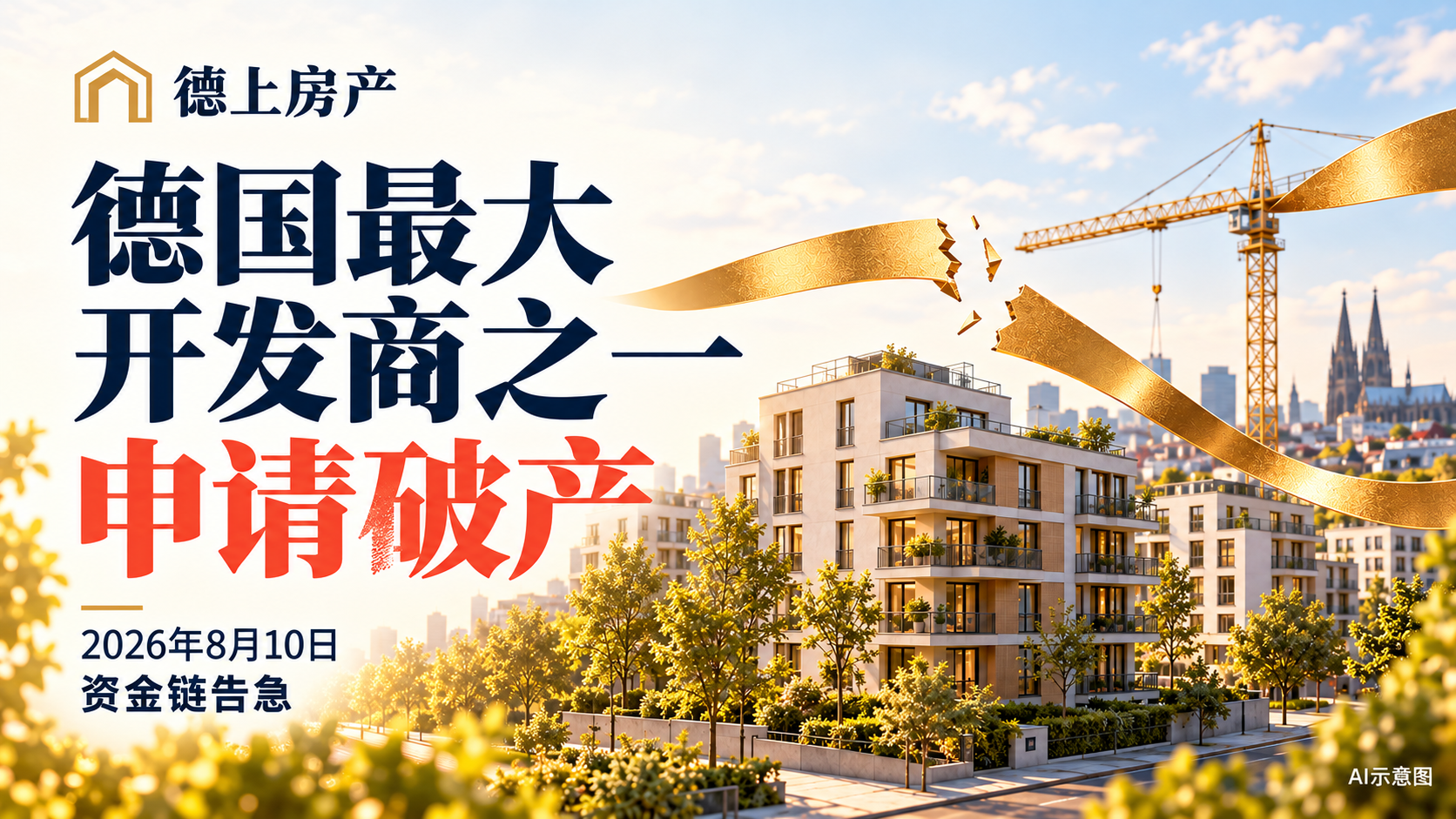 德国最大开发商之一申请破产，住宅项目与资金压力AI示意图